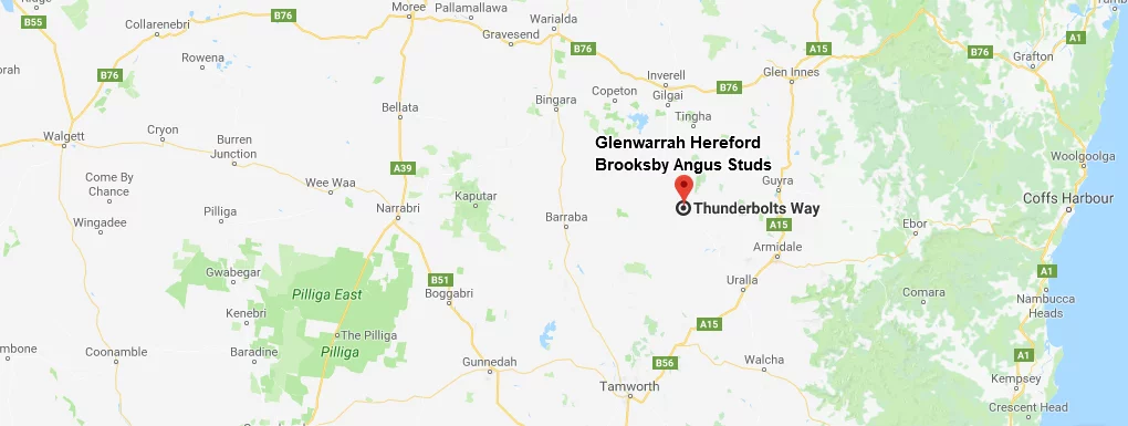 Map to Glenwarrah Hereford and Brooksby Angus Sale